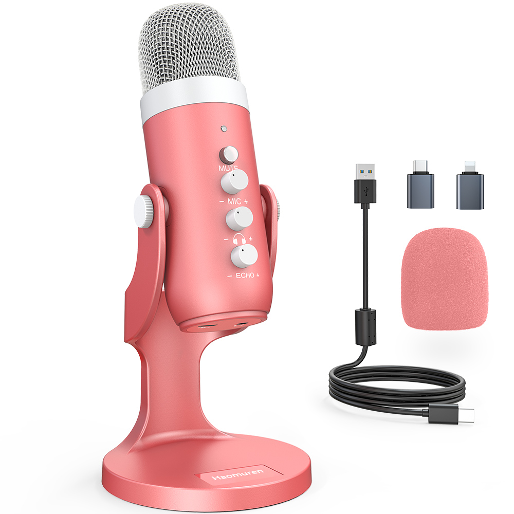 Haomuren USB مكثف ميكروفون الو - مراجعة Pc Gaming Pink وسعره